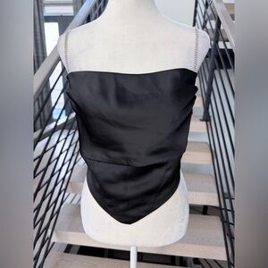 New Satin Black Top with Rhinestone size S